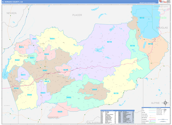 El Dorado County, CA Wall Map Color Cast Style by MarketMAPS - MapSales