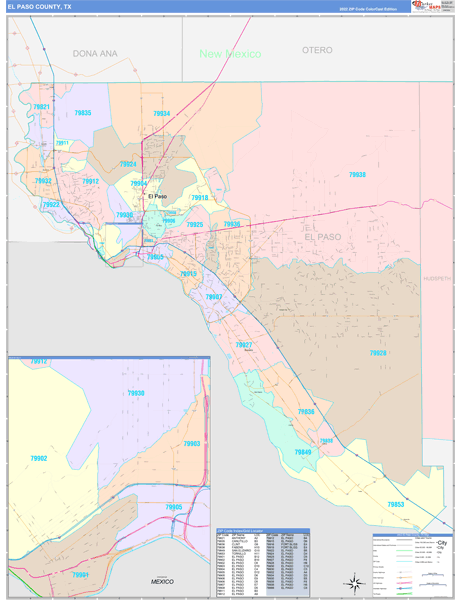 El Paso County, TX Wall Map Color Cast Style by MarketMAPS - MapSales