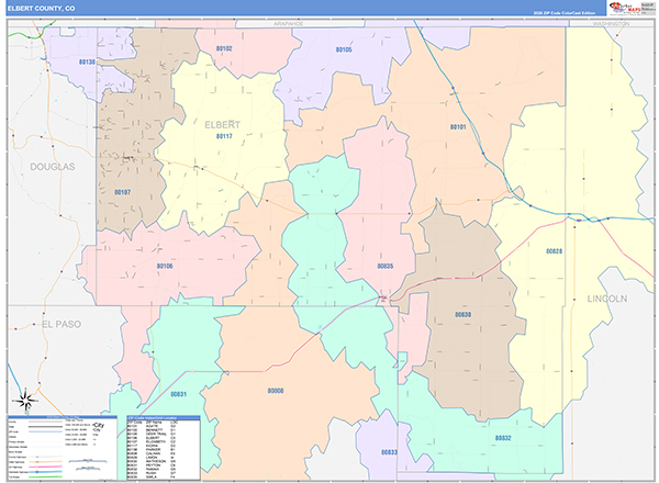 Elbert County, CO Zip Code Map