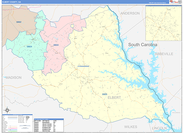 Elbert County, GA Zip Code Map