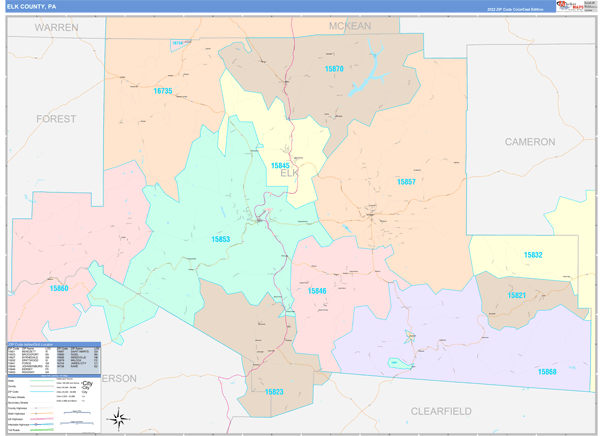 Elk County Digital Map Color Cast Style
