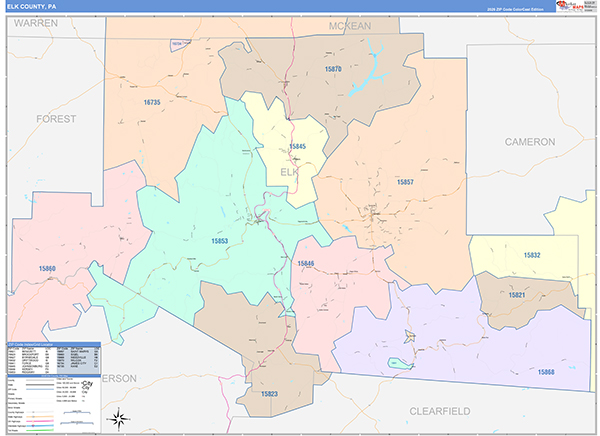 Elk County, PA Wall Map Color Cast Style