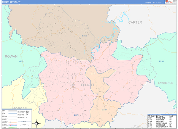 Elliott County, KY Zip Code Map