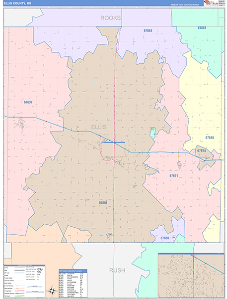 Ellis County, KS Wall Map