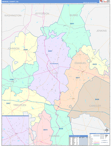 Emanuel County, GA Zip Code Map
