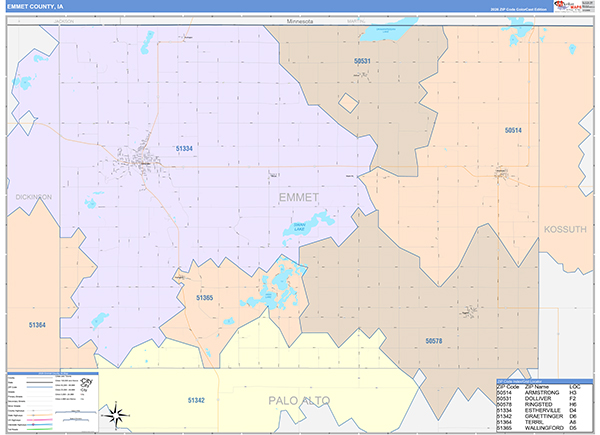 Emmet County, IA Zip Code Map