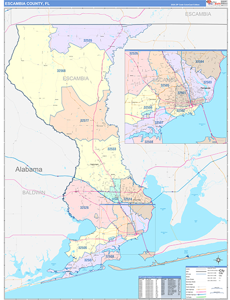 Escambia County, FL Zip Code Map