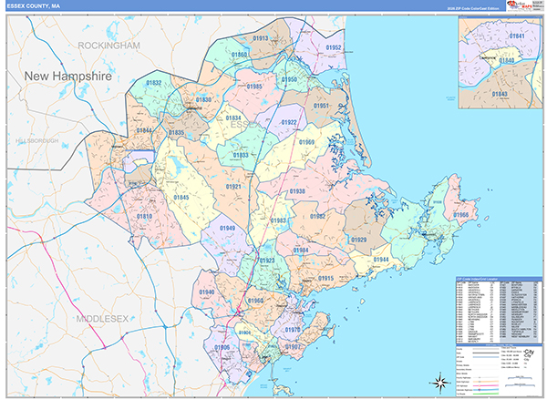 Essex County, MA Wall Map Color Cast Style