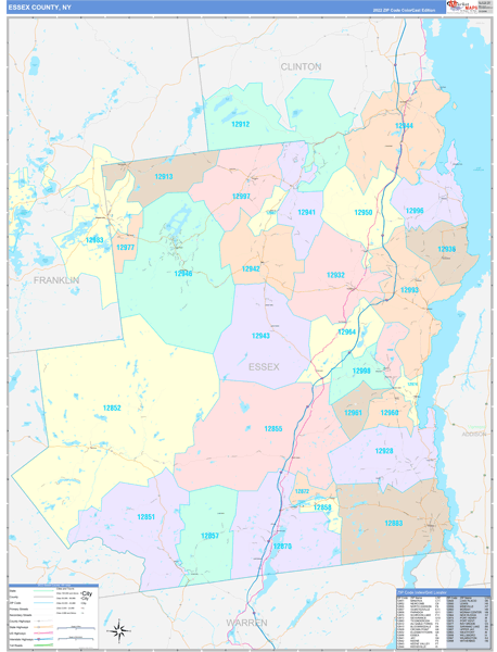 Essex County, NY Wall Map Color Cast Style