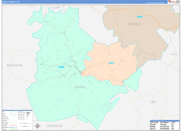 Estill County Wall Map Color Cast Style