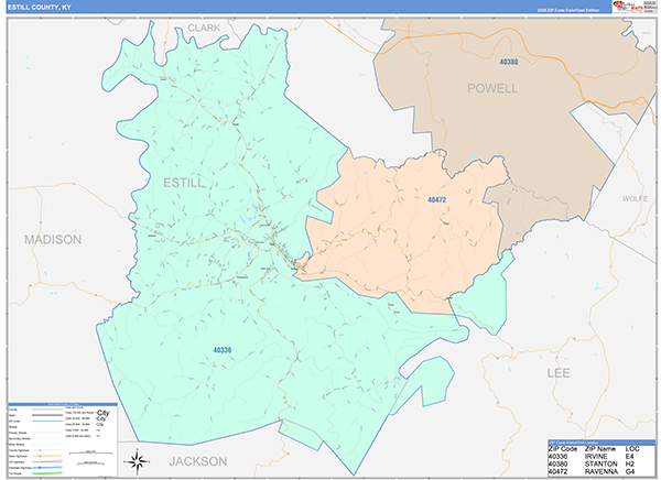 Estill County, KY Zip Code Map