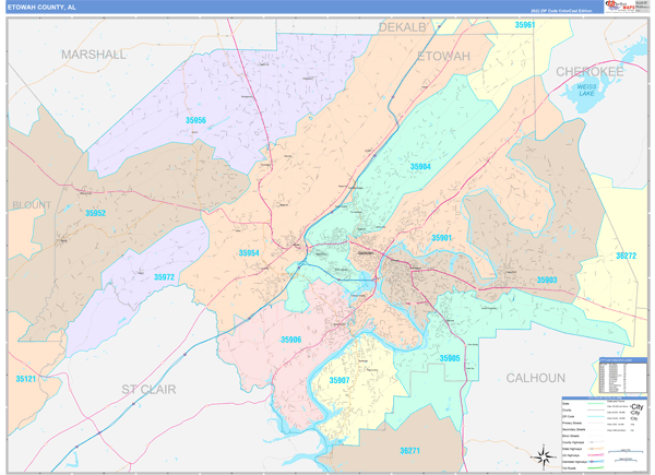 Etowah County Wall Map Color Cast Style