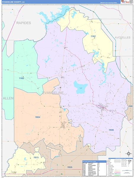 Evangeline Parish (County), LA Wall Map Color Cast Style