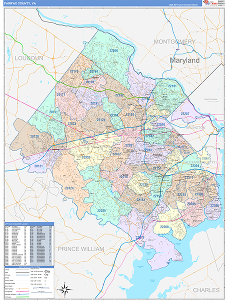 Fairfax County, VA Zip Code Map