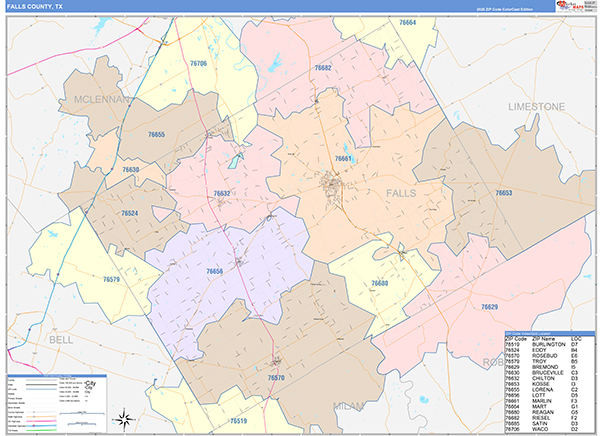 Falls County, TX Zip Code Map