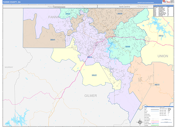 Fannin County, GA Zip Code Map