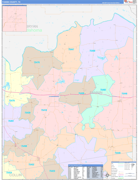 Fannin County, TX Zip Code Map