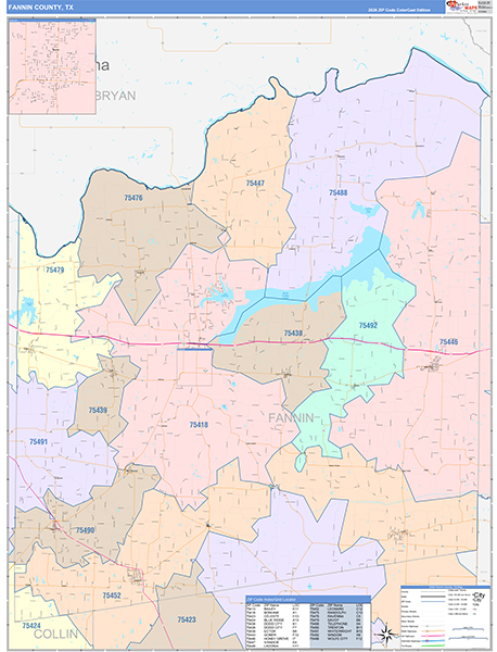 Fannin County, TX Zip Code Map
