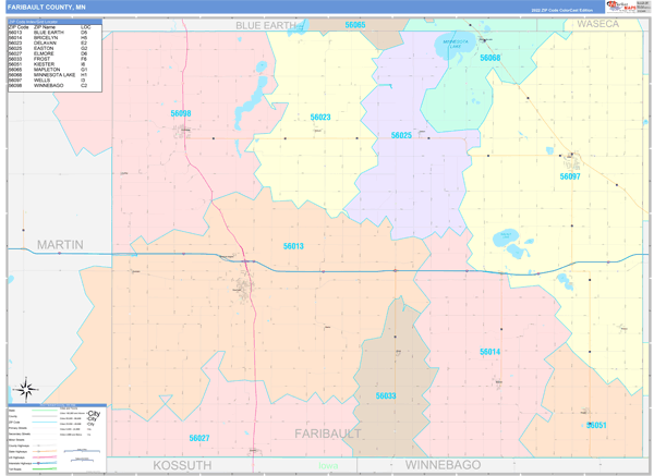 Faribault County, MN Zip Code Map
