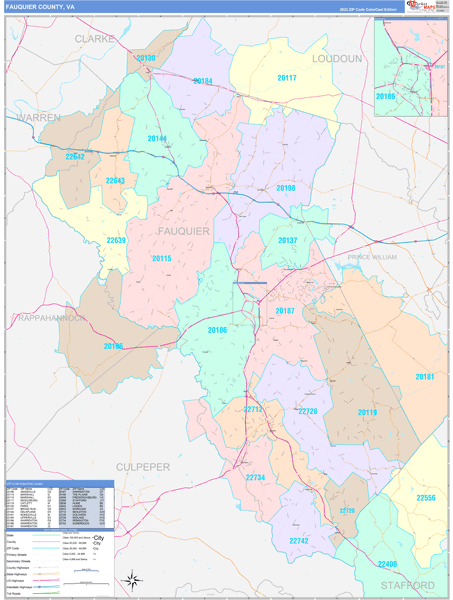 Fauquier County Wall Map Color Cast Style