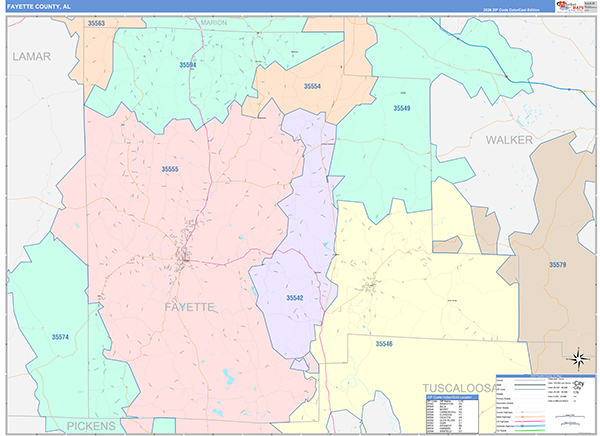 Fayette County, AL Zip Code Map