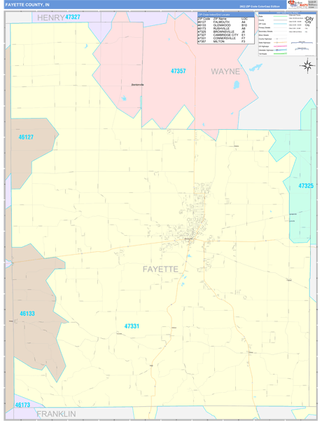 Fayette County, IN Zip Code Map