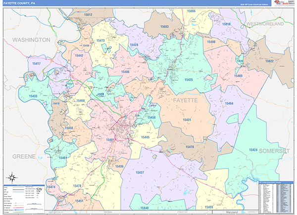 Fayette County, PA Wall Map Color Cast Style