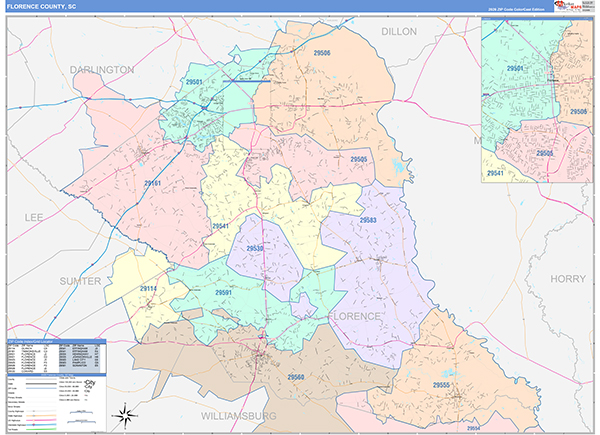 Florence County, SC Wall Map