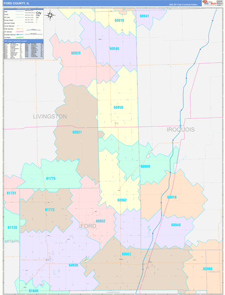 Ford County Digital Map Color Cast Style