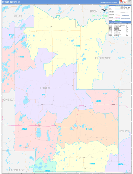 Forest County Digital Map Color Cast Style