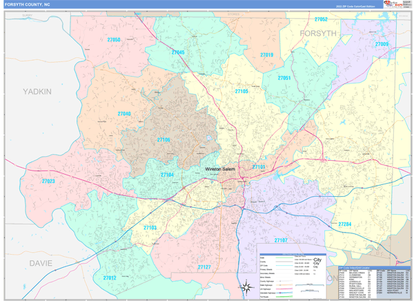 Forsyth County NC Wall Map Color Cast Style By MarketMAPS MapSales