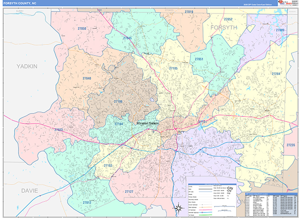 Forsyth County, NC Wall Map Color Cast Style