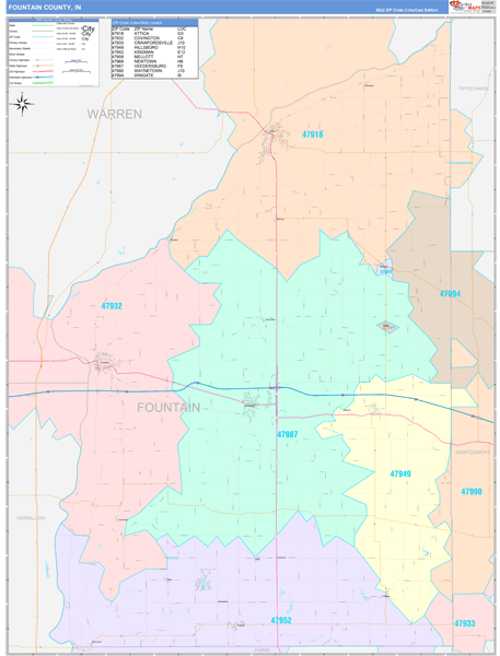 Fountain County, IN Zip Code Map