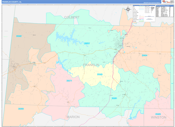 Franklin County, AL Zip Code Map