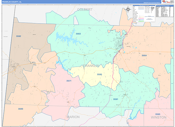Franklin County, AL Zip Code Map