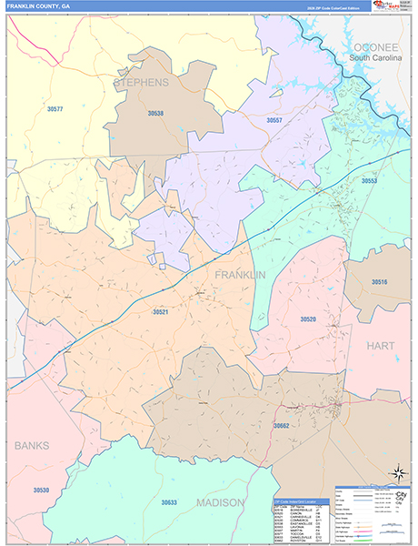 Franklin County, GA Zip Code Map