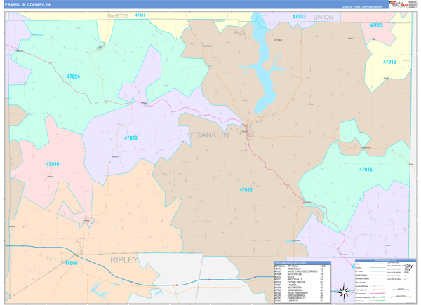Franklin County, IN Map Color Cast Style