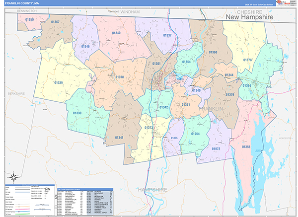Franklin County, MA Wall Map Color Cast Style