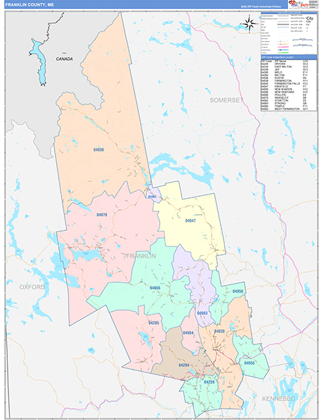 Franklin County, ME Wall Map Color Cast Style