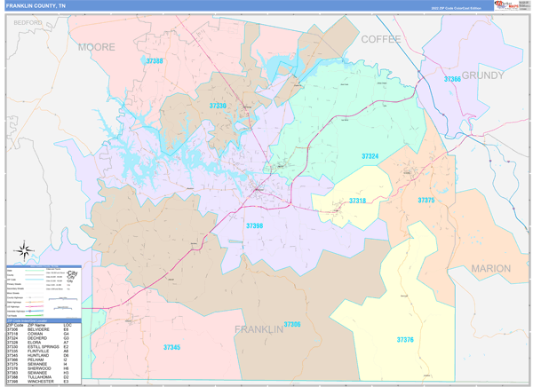 Franklin County, TN Zip Code Map