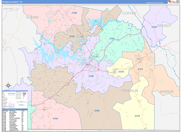 Franklin County, TN Zip Code Map