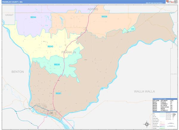 Franklin County, WA Wall Map Color Cast Style