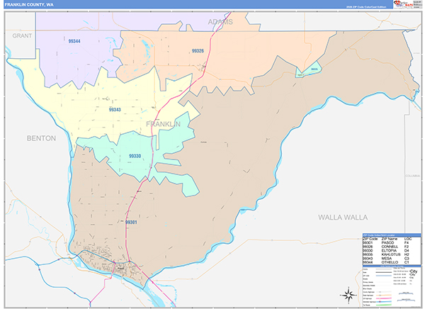 Franklin County, WA Wall Map Color Cast Style