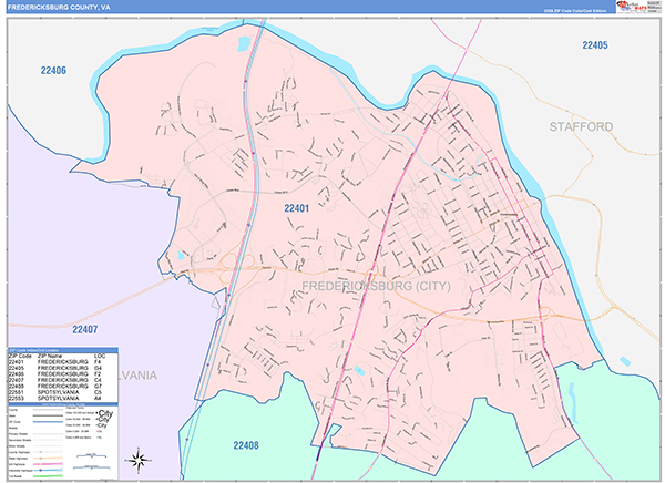 Fredericksburg County, VA Wall Map