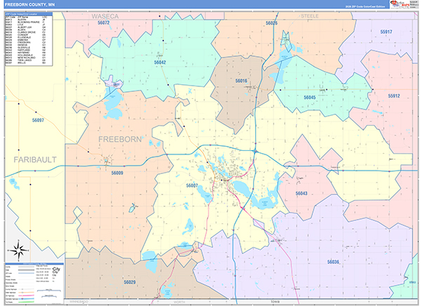 Freeborn County, MN Zip Code Map