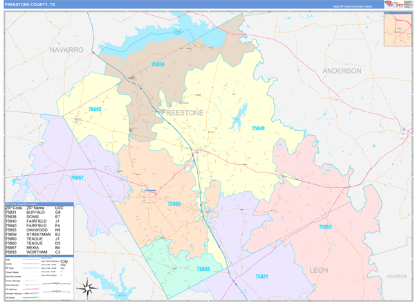 Freestone County, TX Zip Code Map