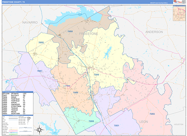 Freestone County, TX Zip Code Map