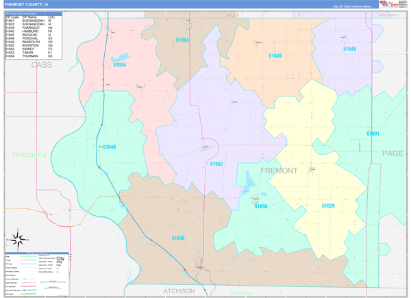Fremont County Wall Map Color Cast Style