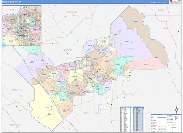 Fresno County, CA Map Color Cast Style