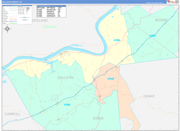 Gallatin County, KY Zip Code Map